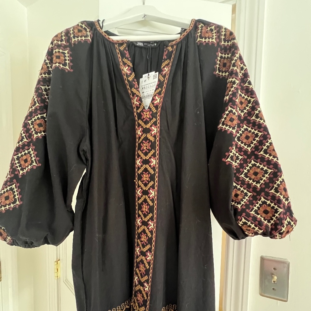 Zara cotton embroidered dress